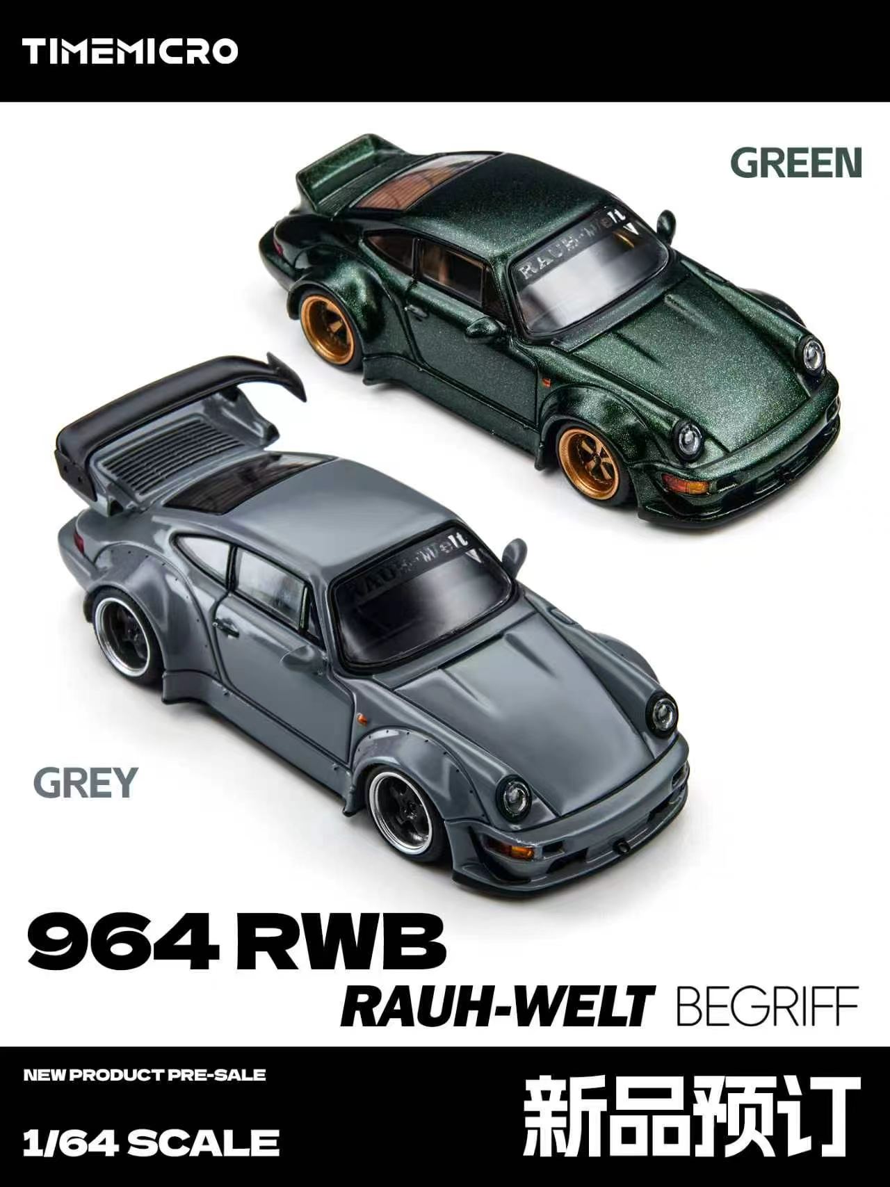 Car Accessories Company - *Ön Sipariş*TimeMicro 1:64 964 RWB Yeşil/Gri
